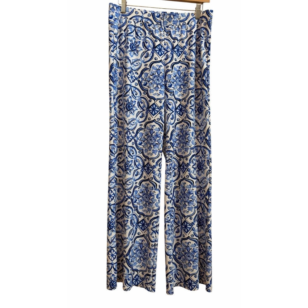 Jude Connally Trixie Pants Jude Cloth Blue Medallion Wide Leg Pull On Sz Small